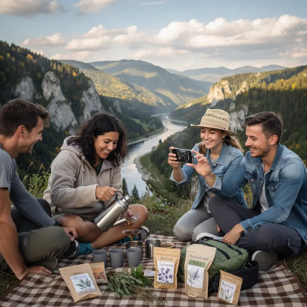 Čajový obrad s tradičnými slovenskými sušienkami a medom na tanieri.